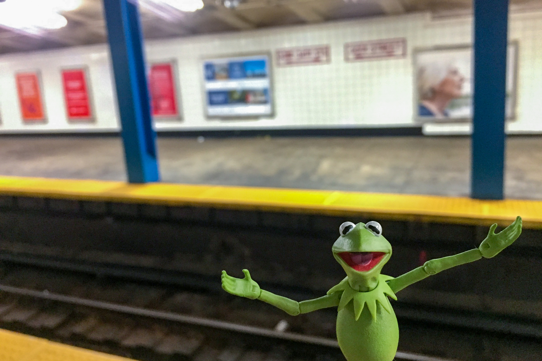 Kermit and Mr Hot Dog Lego Guy Ride the Subway  in New York City