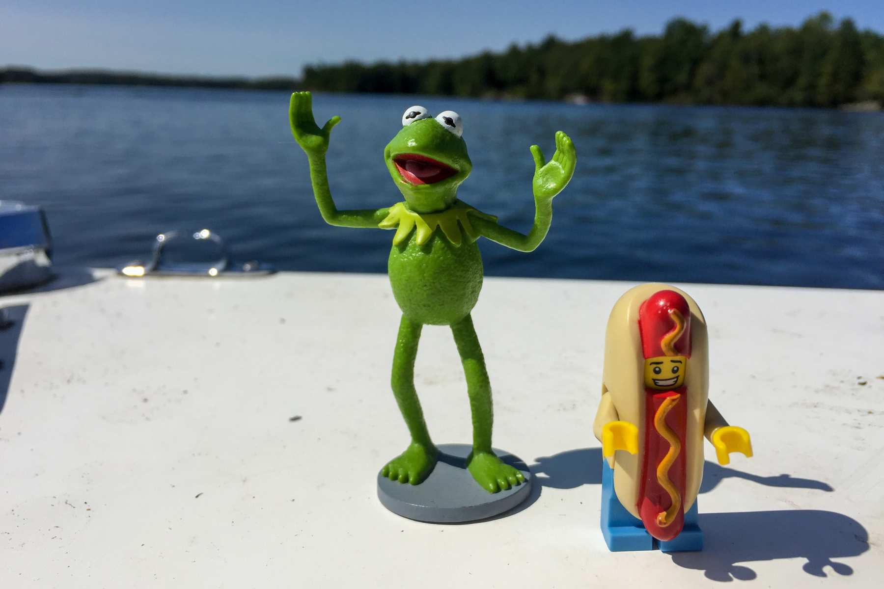 Kermit and Mr Hot Dog Lego Guy Take a Boat out for a Spin