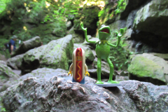 Kermit and Mr Hot Dog Lego Guy checking out the Scenic Caves in