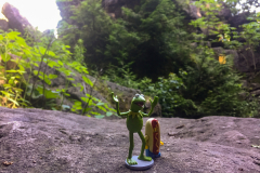 Kermit and Mr Hot Dog Lego Guy checking out the Scenic Caves in