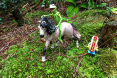 Kermit and Mr Hot Dog Lego Guy Go Horseback Riding